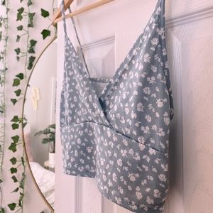 sage green floral crop top
